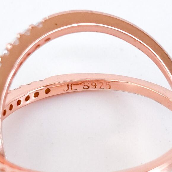 Vintage Sterling Silver 925 Rose Gold Tone Cubic Zirconia X-Band Ring Size 5.25 - Picture 6 of 10